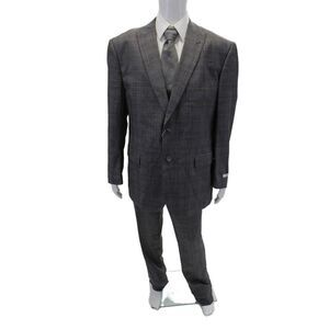 Vinci Mens Wool Long Sleeve Stripe Button Blazer Pants Suit Gray Size EUR 40